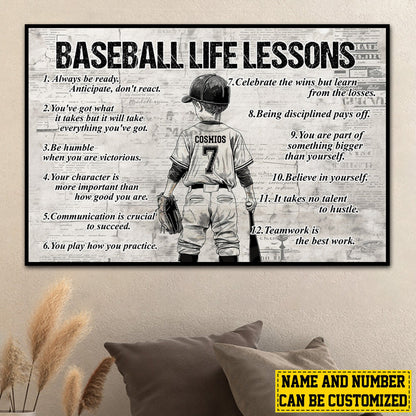 Back-View Baseball Kid Canvas, Motivational Wall Art, Unique Creative Gift for Young Athlete