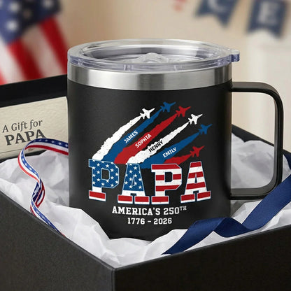 Personalized Stainless Steel Coffee Mug, Papa America's 250th Jets, Unique Gift for Grandpa