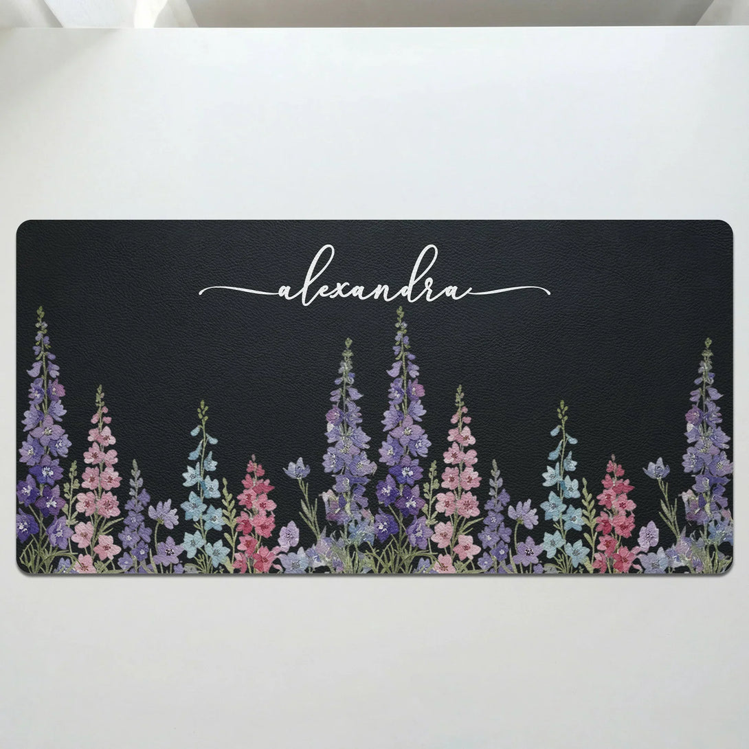 Custom Floral Leather Desk Mat for a Calm Workspace, Personalized Name ...
