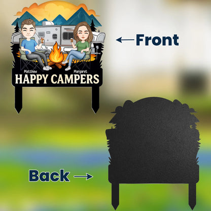 Happy Campers Welcome To Our Campsite Personalized Metal Garden Stake, Unique Gift For Camping Couples