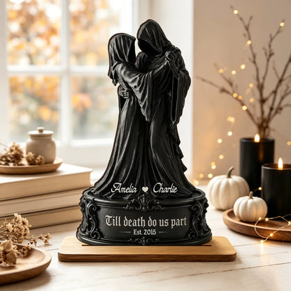 Personalized Wooden Plaque, Dancing Grim Couple in Black Gothic Style, Halloween Decor, Unique Gift for Couples