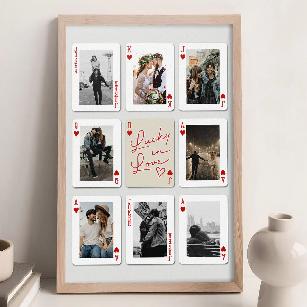 Personalized Poster, Lucky in Love Photo Cards with Kissing & Holding Hands, Unique Gift for Couple