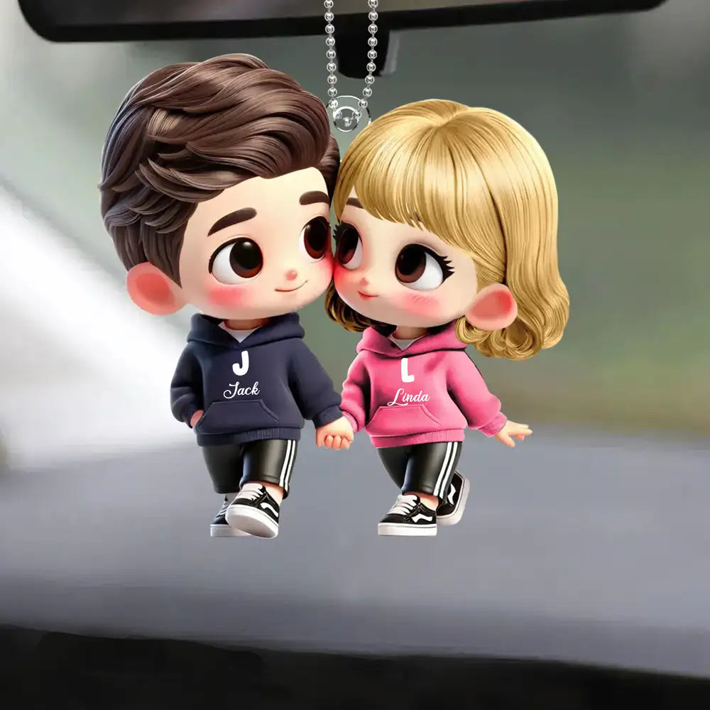 Personalized Couple Acrylic Car Hanger Cute Lovers In Hoodies Perfe personalized-couple-acrylic-car-hanger-cute-lovers-in-hoodies-perfe