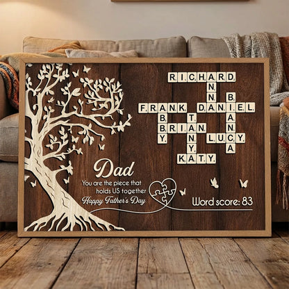 Personalized Dad Crossword Poster, Rustic Family Tree Wall Art, Unique Father's Day Gift for Dad