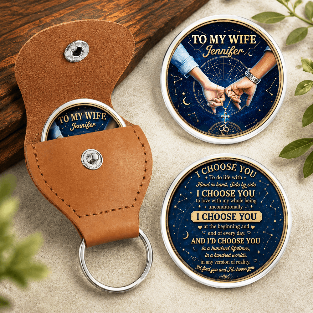 Custom Name Pocket Hug Token for Her, Romantic “I Choose You” Keepsake Keychain, Birthday or Anniversary Gift for Wife