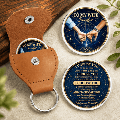Custom Name Pocket Hug Token for Her, Romantic “I Choose You” Keepsake Keychain, Birthday or Anniversary Gift for Wife
