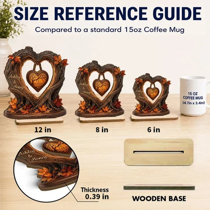 Personalized 2-Layer Wooden Plaque, Fall Heart Tree with Couple Silhouette, Unique Anniversary Gift
