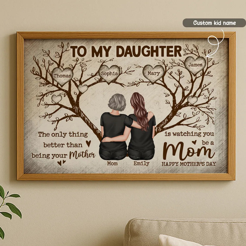 To My Daughter Personalized Poster, Back Hug Under Tree of Life, Heartwarming Keepsake Wall Art, Unique Mother's Day Gift