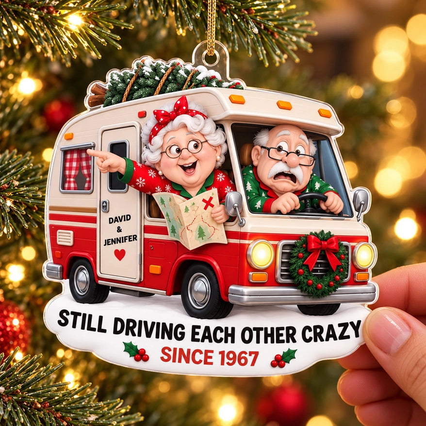 Personalized Funny Couple Christmas RV Acrylic Ornament, Still Driving Each Other Crazy, Gift for Grandparents
