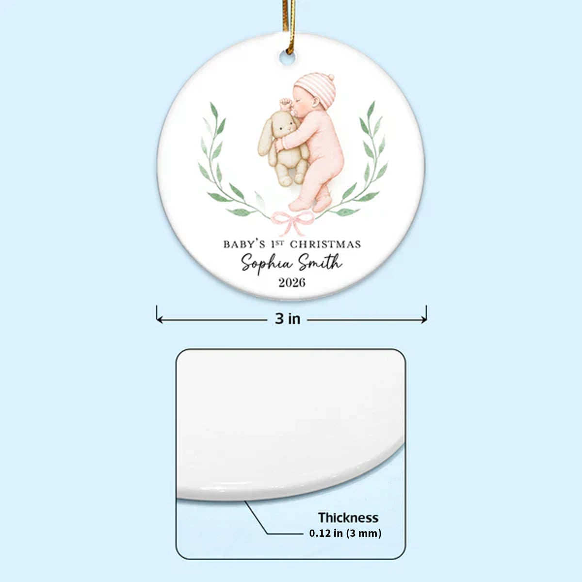 Personalized Ceramic Ornament, Baby's First Christmas Sleeping Baby, Unique Gift for New Parents