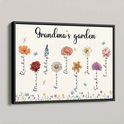 “Grandma’s Garden” Creative Gift: A Cherished Scene of Grandma Counting Each Flower of Her Grandchildren’s Love – Perfect for Mothers & Grandmothers in Poster or Canvas