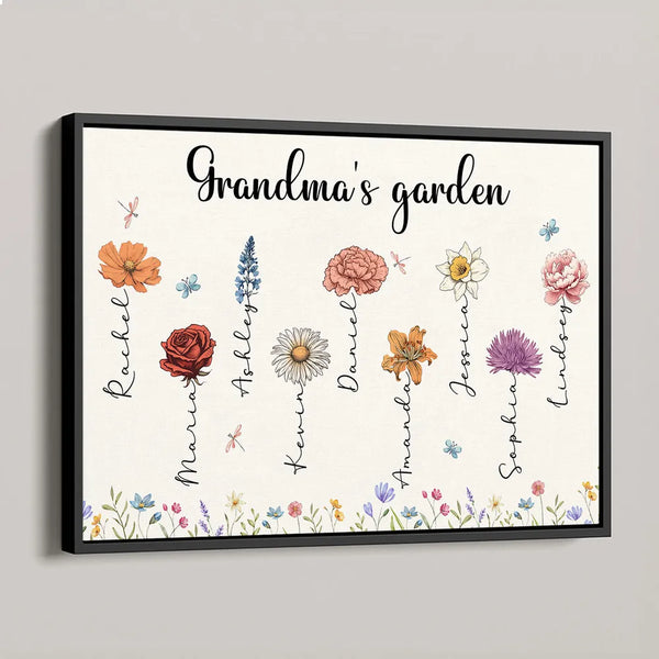 “Grandma’s Garden” Creative Gift: A Cherished Scene of Grandma Counting Each Flower of Her Grandchildren’s Love – Perfect for Mothers & Grandmothers in Poster or Canvas