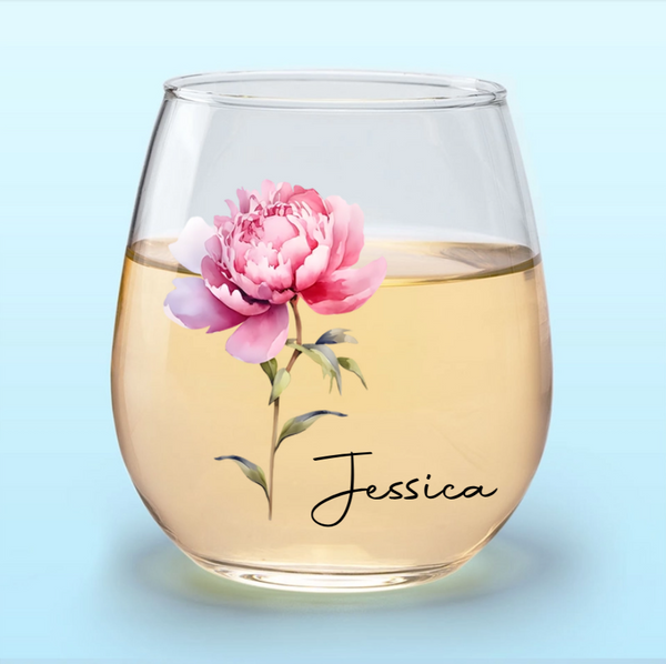 Personalized Floral Wine Glass - Custom Name Cup or Ornament or Keychain or Poster or Plaque - Perfect Gift for Her, Birthdays, and Special Occasions