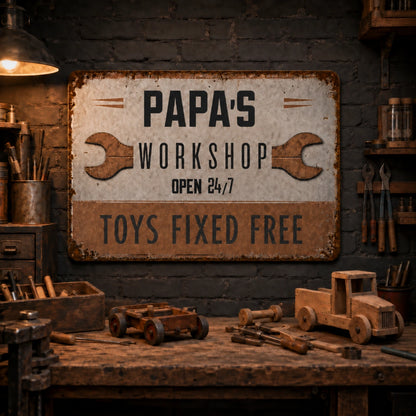Personalized Grandpa Workshop Vintage Iron Sign, Rustic Garage Decor, Custom Gift for Papa, Pawpaw or Grandad