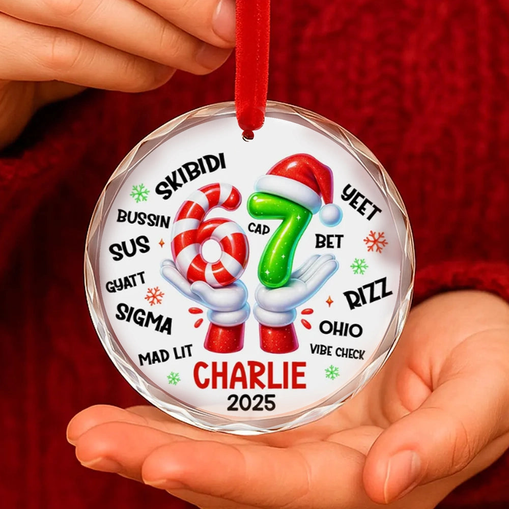 Personalized Ceramic Ornament with Six Seven Slang Design, Funny Gen Alpha Christmas Ornament, Unique Teen Gift for Tree Decorating & Holiday Laughs