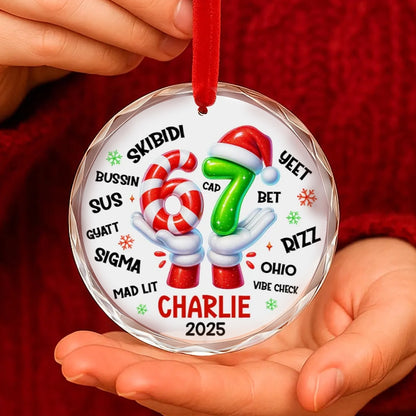 Personalized Ceramic Ornament with Six Seven Slang Design, Funny Gen Alpha Christmas Ornament, Unique Teen Gift for Tree Decorating & Holiday Laughs