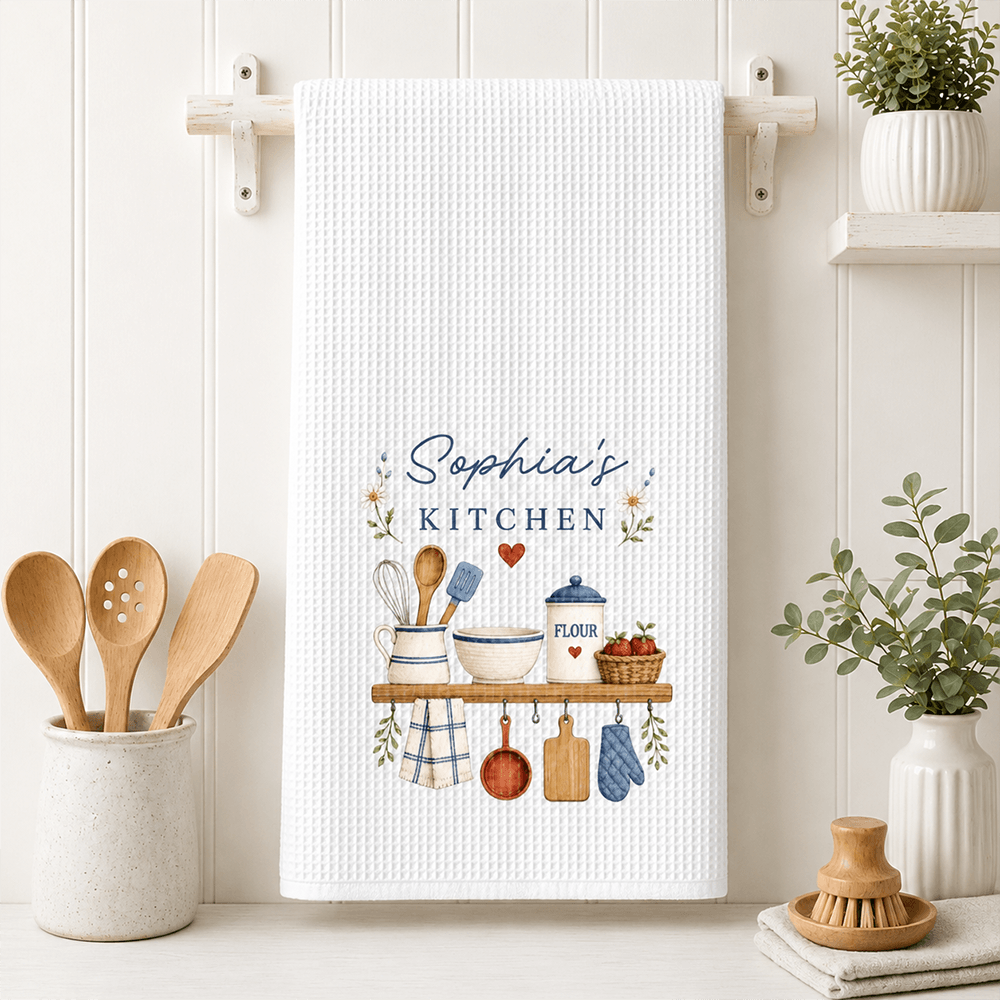 Personalized Kitchen Towel with Custom Name, Cozy Cottage Kitchen Decor, Thoughtful Gift for Home Cooks