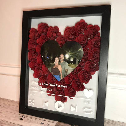 Love in Bloom - Personalized Heart-Shaped Flower Shadow Box with Photo - Ideal for Valentine's Day & Anniversaries