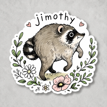 Viral Jimothy Raccoon Sticker Decal, Playful Personalized Wildlife Decor & Creative Gift for Game Room