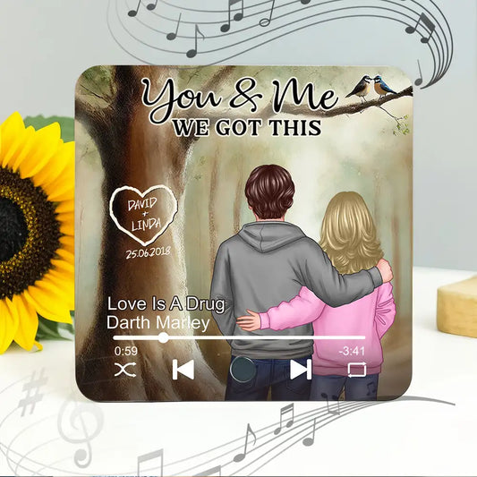Personalized Acrylic Music Magnet – “You & Me We Got This” Couple Gift with Custom Names and Song