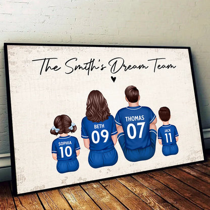 Personalized Soccer Family Poster, Sitting Back View Dream Team, Unique Gift for Mom & Dad