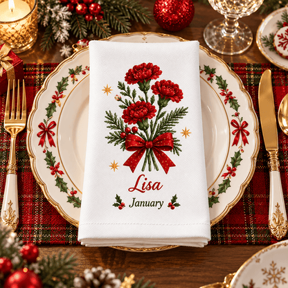 Personalized Reusable Cotton Napkin, Christmas Floral Place Setting, Unique Gift for Family