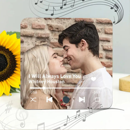 “Our Love Song – Custom Acrylic Music Magnet with Photo & Spotify-Style Player, Romantic Gift for Couples”