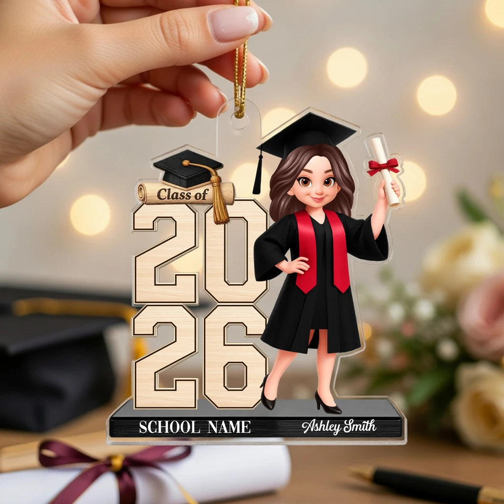Personalized Graduation Girl Wooden Ornament, Standing Graduate With Diploma, Unique Gift for Daughter