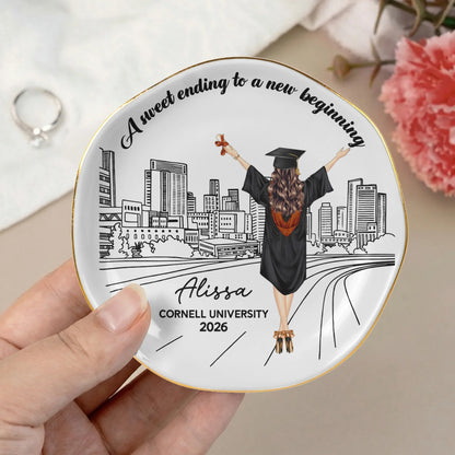 Round Lace Jewelry Dish With City Skyline, A Sweet Ending Gift For Her Graduate