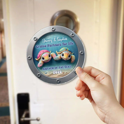 Acrylic Magnet Personalized for Cruise Partners, Colorful Turtle Porthole Design, Sweet Gift Idea for Wife or Husband