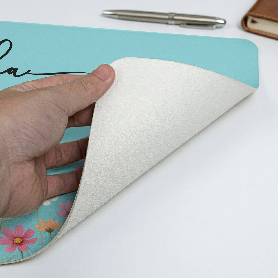 Custom Floral Leather Desk Mat for a Calm Workspace, Personalized Name ...