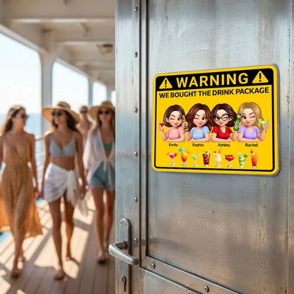 Personalized Warning Drink Package Acrylic Magnet for Cruise Cabin Door - Funny Girls Trip Fridge Decor, Unique Friend Gift