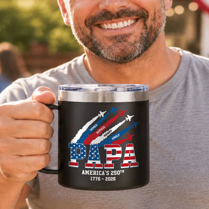 Personalized Stainless Steel Coffee Mug, Papa America's 250th Jets, Unique Gift for Grandpa
