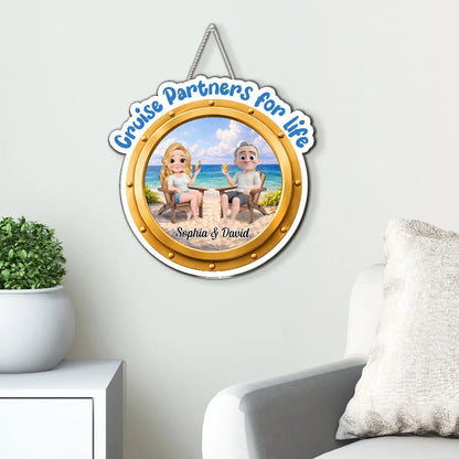 Personalized Wooden Sign, Cruise Partners for Life Beach Couple Scene, Unique Gift for Couples