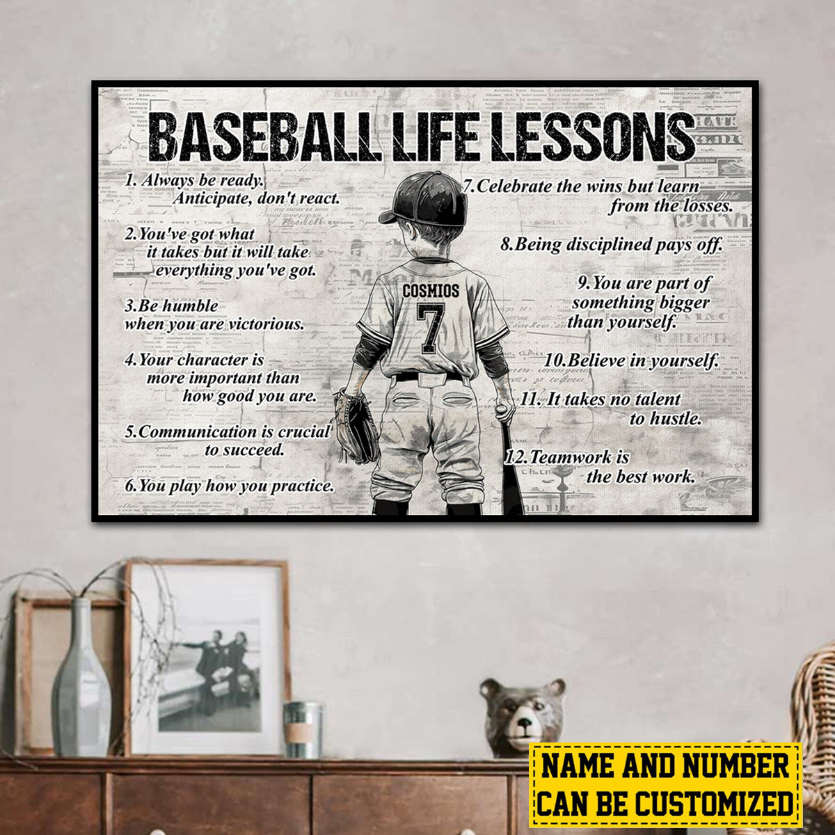 Back-View Baseball Kid Canvas, Motivational Wall Art, Unique Creative Gift for Young Athlete