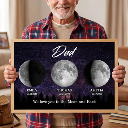 Dad We Love You to the Moon and Back Personalized Moon Phase Poster, Starry Night Gift for Dad