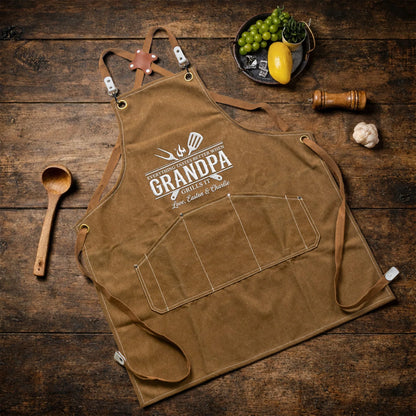 Everything Tastes Better Personalized Canvas Pocket Apron, Unique Grill Gift for Grandpa