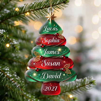 Personalized Family Christmas Tree Acrylic Ornament, Custom Names & Year, Festive Keepsake Gift for Loved Ones