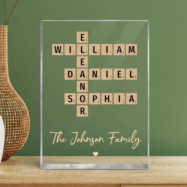 Family Crossword Art Created In A Moment, Treasured Forever Personalized Acrylic Block Plaque or Poster or Keychain