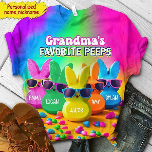 Grandma's Favorite Peeps Rainbow Color Personalized 3D T-shirt