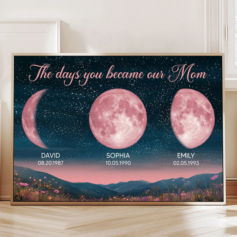 Personalized Moon Phase Poster for Mom The Days You Became Our Mom Starry Sky Wall Art Unique Gift