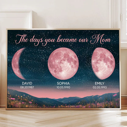 Personalized Moon Phase Poster for Mom The Days You Became Our Mom Starry Sky Wall Art Unique Gift
