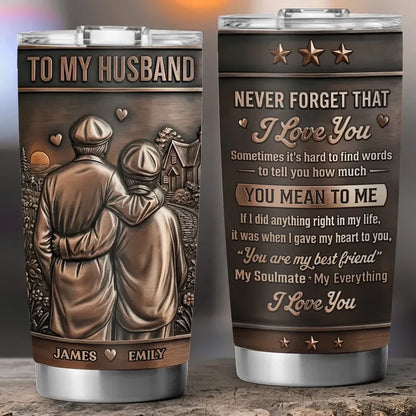 Personalized Insulated Travel Tumbler for Husband, Embracing Couple Sunset Art Unique Gift