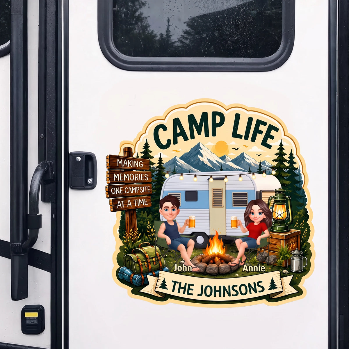Personalized Camp Life RV Decal, Custom Couple & Family Camper Sticker, Camping Memories Gift