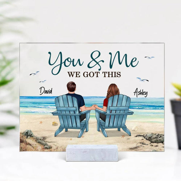 Seaside Love Story - Personalized Acrylic Plaque with Back View of Couple on Beach - A Romantic Keepsake