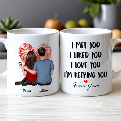 “I Met You I Love You” Fingerprint Heart White Ceramic Mug – Romantic Custom Gift