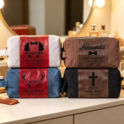 Personalized Toiletry Bag with Bow Tie Design, Unique Gift for Groomsmen and Wedding Party