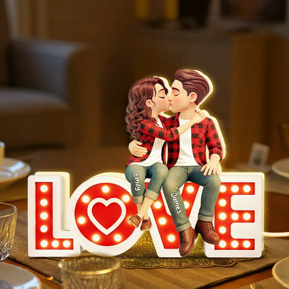 Personalized Acrylic Light Box Kissing Couple on LOVE Sign, Cozy Warm Glow Bedroom Decor, Unique Gift for Him or Her