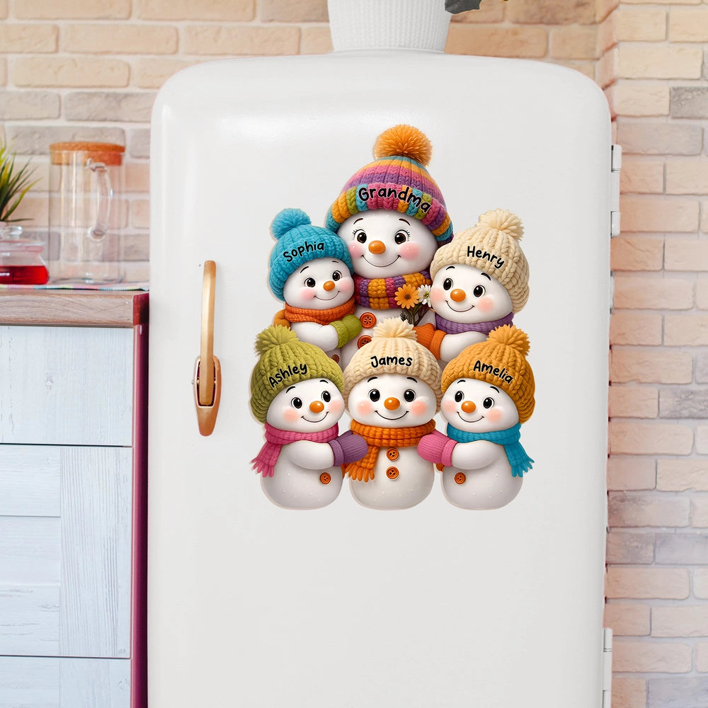 Fridge Magnet Snowman Family, removable kitchen décor for holiday kitchens, cozy colors, gift-ready keepsake for parents, grandparents, and kids