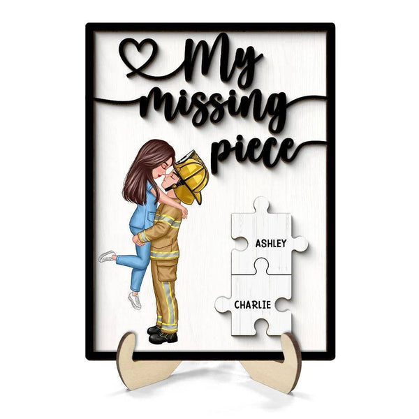 My Missing Piece - Personalized 2-Layer Wooden Plaque for Heroes - Firefighters, Nurses, Police Officers - Romantic Gift for Valentine's & Anniversaries